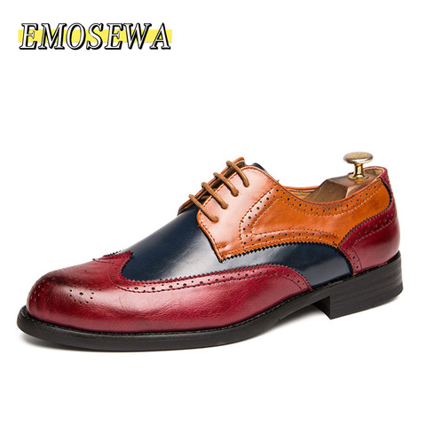 EMOSEWA Big Size 38-47 Men Oxfords Leather Shoes British Blue Shoes Handmade Breathble Formal Dress Men Flats Lace-Up Bullock ► Photo 1/6