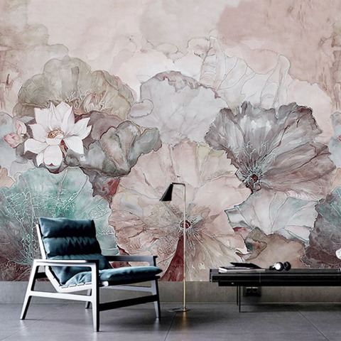 Custom 3D Wall Murals Wallpaper Chinese Style Hand Painted Lotus Decoration Wall Painting Living Room Dining Room Bedroom Flower ► Photo 1/6