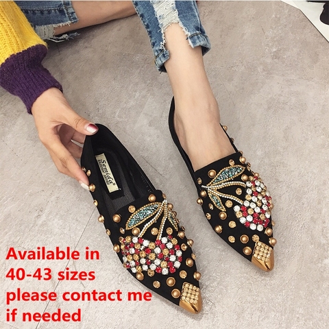 SWYIYV Woman Flats Shoes Rhinestone Cherry 2022 Spring New Female Metal Pointed Toe Casaul Shoes Comfortable Flats Loafers Shoes ► Photo 1/6