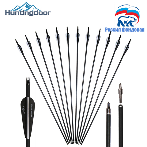 RU stock 12pcs 31inch 500-550 spine Carbon Arrows  Black and White Feather for Recurve/Compound Bow for hunting shoting ► Photo 1/6