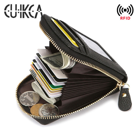 CUIKCA Leather Card Holder Travel Journey Bank Card Organizer Wallet Ticket Credit Card Bag Case Zipper ► Photo 1/6