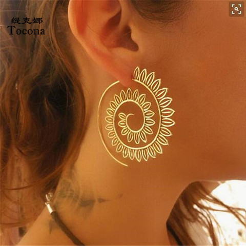 Tocona Punk Hollow Out Spiral Drop Earrings Women Gold Sliver Color Circle Leaves Piercing Dnagle Earrings Trendy Jewelry 4510 ► Photo 1/6