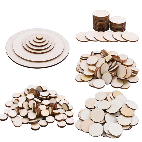5/10/25/50/100pcs Natural Blank Wood Slice 1cm-10cm Round Unfinished Wooden Slices Discs Rustic DIY Painting Decorate Wood Craft ► Photo 1/6