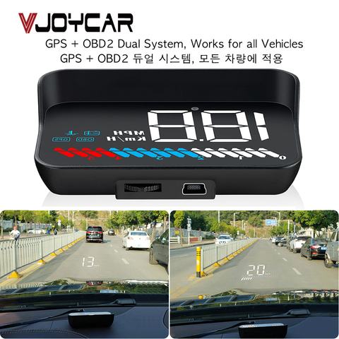 Car Universal Dual System HUD Head Up Display OBD II/GPS Interface Vehicle Speed MPH KM/h Engine RPM OverSpeed Warning Mileage ► Photo 1/6