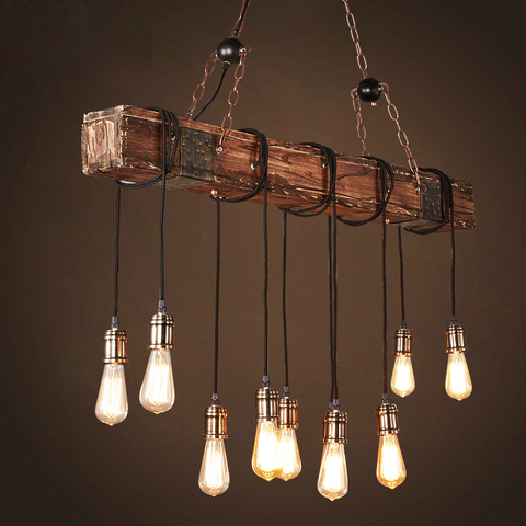 Loft wood vintage industrial pendant lights restaurant cafe dining room retro wooden hanging lamp indoor light design ► Photo 1/6