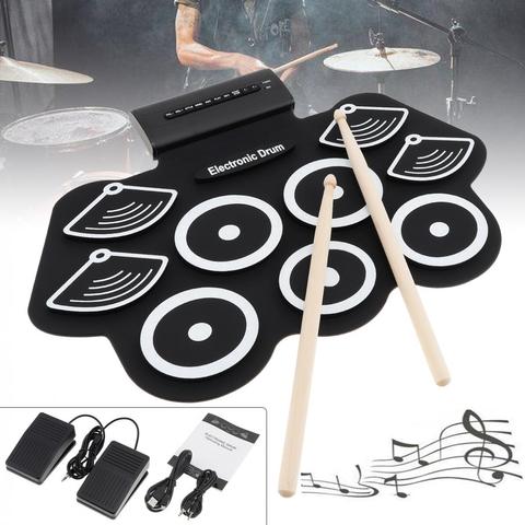 9 Pads Electronic Roll up Thicken Silicone Drum Electric Drum Kit with Drumsticks and Sustain Pedal ► Photo 1/6