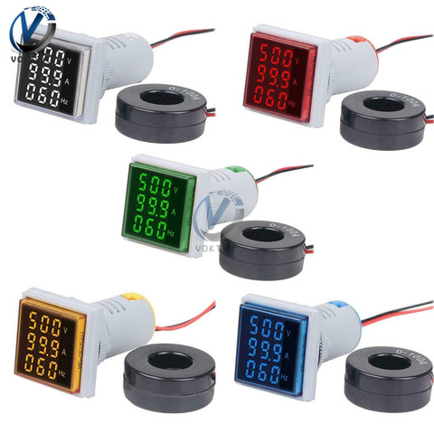 3 in 1 Digital Voltmeter Ammeter HZ Hertz Frequency Meter 22mm Square Panel Current Voltage Indicator Tester 22mm Signal Light ► Photo 1/6