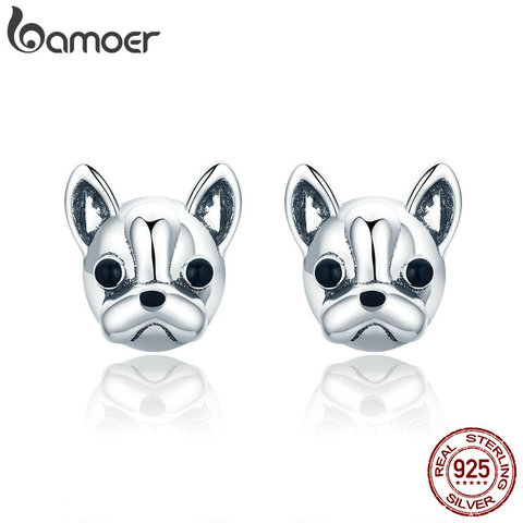 BAMOER 100% 925 Sterling Silver Loyal Partners French Bulldog Dog Animal Small Stud Earrings for Women Oorbellen Jewelry SCE283 ► Photo 1/6