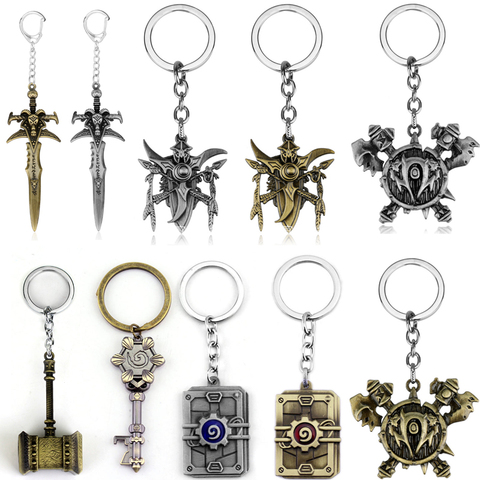 WOW World of Warcraft Frostmourne Keyring Keychain High Quality Game HearthStone Key Chain Sword Hammer Axe Weapon Key Rings ► Photo 1/6