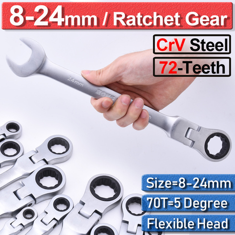 12Pcs Adjustable Ratcheting Wrench Spanners 8-24mm Flexible Head Ratchet Spanner Metric ​Combination Crv Steel Tool Set ► Photo 1/6