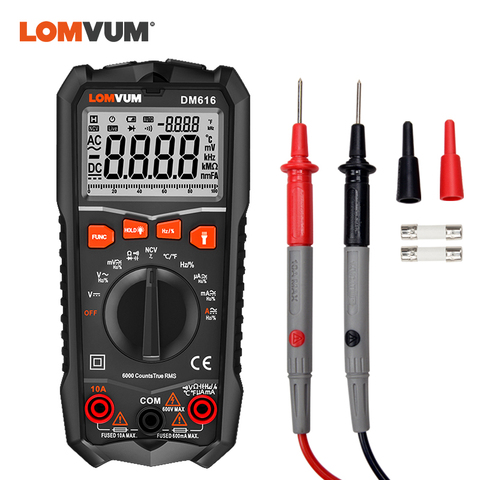 LOMVUM Multimeter DM616 NCV Digital Multimeter 6000 counts Auto Ranging AC/DC voltage Meter Flash light Back Large Screen Tester ► Photo 1/6