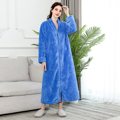 new zipper  velvet bathrobe Autumn&winter plus increase nightgown men women thickening pajamas flannel home service ► Photo 1/6