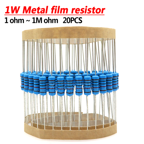 20pcs 1W Metal film resistor 1% 1R ~ 1M 1 2 10 22 47 100 330 ohm 1K 4.7K 10K 22K 47K 100K 330K 470K 2R 10R 22R 47R 100R 330R ► Photo 1/2