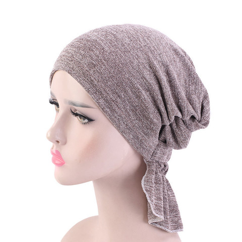 Helisopus New Muslim Women Cotton Bandana Scarf Pre Tied Chemo Hat Beanie Turban Elastic Solid Headwrap Cap for Cancer Patients ► Photo 1/6