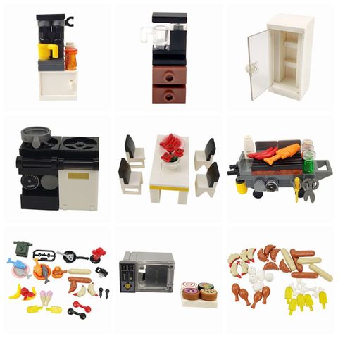 Compatible for Locking MOC The Kitchenware Refrigerator Stove Drinking DIY Building Blocks Bricks Toys for Children MOC Toy ► Photo 1/6