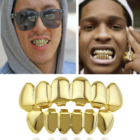 Hip Hop Gold Teeth Upper And Bottom Grills Dental Mouth Punk Teeth Caps Cosplay Party Tooth Rapper Body Jewelry Gift ► Photo 1/6