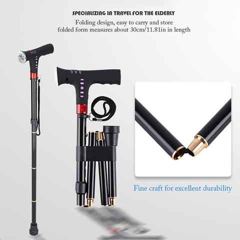 Adjustable Folding Cane With Alarm Led Light Radio And Cushionable T-handle Hiking Poles Cane Walking Stick For Elder Crutch ► Photo 1/6