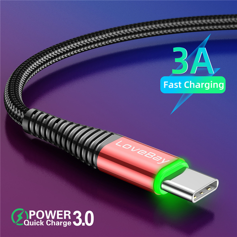Lovebay LED Type C USB Cable QC3.0 Micro USB Charger Cables for Samsung Xiaomi Huawei  Data Cord Sync Quick Charge Phone Cable ► Photo 1/6
