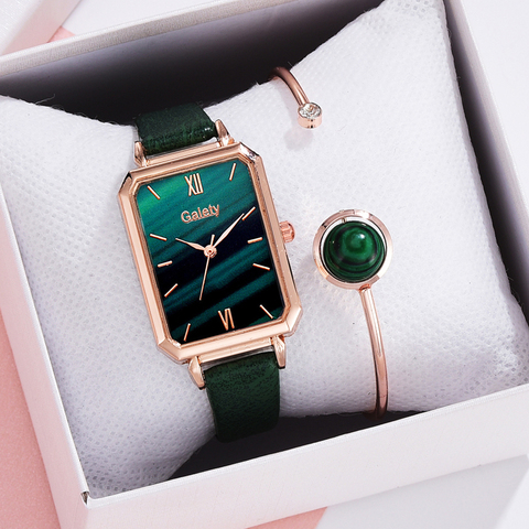 Elegant Women Leather Strap Watches Fashion Ladies Quartz Wrist Watches 2pcs Set Women Business Clock Drop Shipping Reloj Mujer ► Photo 1/6