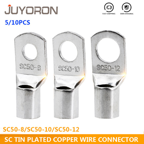 5/10PCS SC 50-8 50-10 50-12 Wire Nose Terminal SC50 Bare Copper Battery Block Lugs Hole 50mm Wire SC Type Crimp Cable Connector ► Photo 1/6