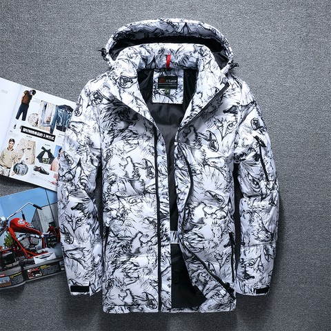 Fashion brand  winter thick white duck down men's casual down jacket coat fashion camouflage hooded down jacket white black ► Photo 1/5