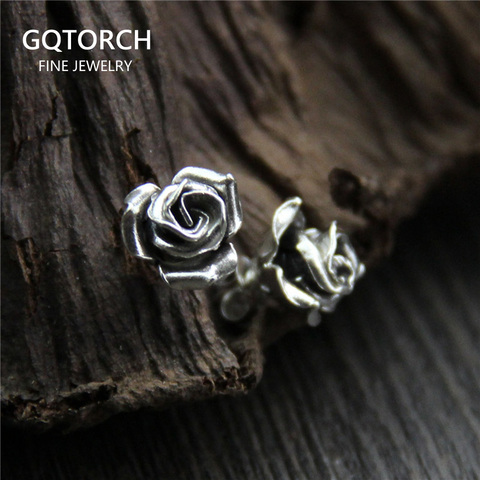 Elegant Real 925 Sterling Silver Handmade Rose Earrings Flowers Earring Studs For Women Artistic Vintage Style Nickel Free ► Photo 1/5