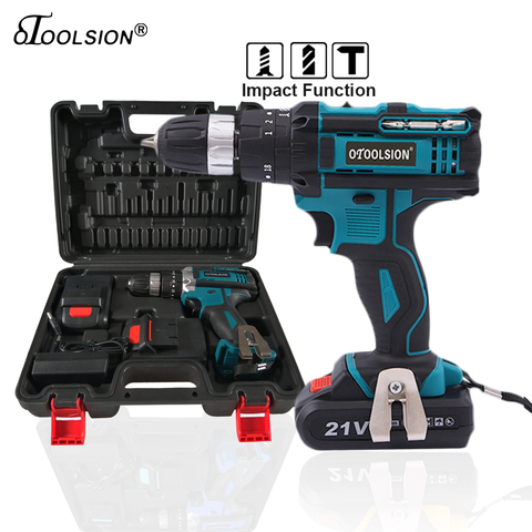 21V 18+3 Torque Impact Drill Cordless Screwdriver Power Tools Screwdriver Impact Hammer Drill Screwdriver With PlasticTool Box ► Photo 1/6