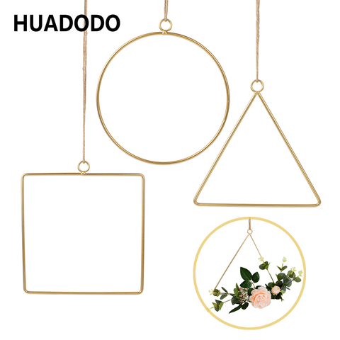 HUADODO Home decor Rattan Ring Hanging Geometric Hoop Wreath Frame Flower Garland For Home Decoration wedding DIY Party Decor ► Photo 1/6