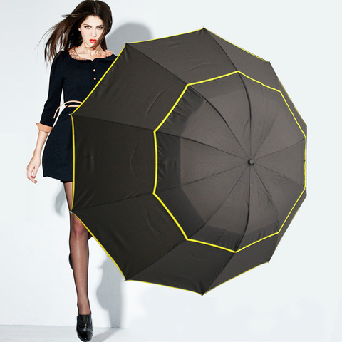 130cm Umbrella Rain Women Men 3Folding Portable Double Layer Outdoor Large Paraguas Strong Windproof Business For Men Umbrellas ► Photo 1/6