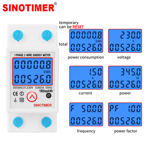 Din Rail Digital Single Phase Reset Zero Energy Meter kWh Voltage Current Power Consumption Meter Wattmeter Electricity 220V AC ► Photo 1/6