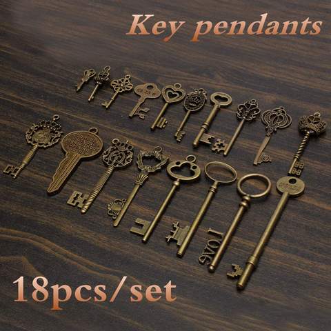 KiWarm DIY 18Pcs Antique Vintage Old Look Skeleton Bronze Key Chain Lot Chic Pendant Heart Bow Lock Steampunk Charms Decorations ► Photo 1/6