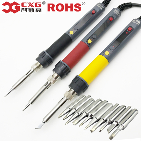 Free shipping CXG ROHS RE60w/90w/110w LCD Temperature Digital LED Adjustable Electric Soldering Iron EU Plug +10pcs solder tips ► Photo 1/6