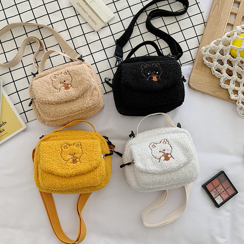 Women Mini Plush Shoulder Bag Female Small Canvas Cross Body Bags Ladies Embroidery Zipper Cloth Purse Mobile Phone Bag Tote ► Photo 1/6