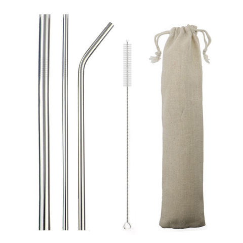 Reusable Metal Drinking Straws 5Pcs 304 Stainless Steel Sturdy Bent  Straight Drinks Straw with Brush Eco-Friendly Silver Straw ► Photo 1/6