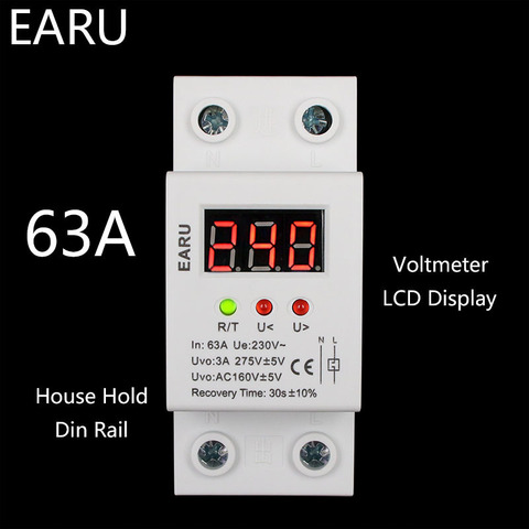 40A 60A 220V  Automatic Reconnect Over Voltage Under Voltage Protection Protective Device Relay With Voltmeter Voltage Monitor ► Photo 1/6