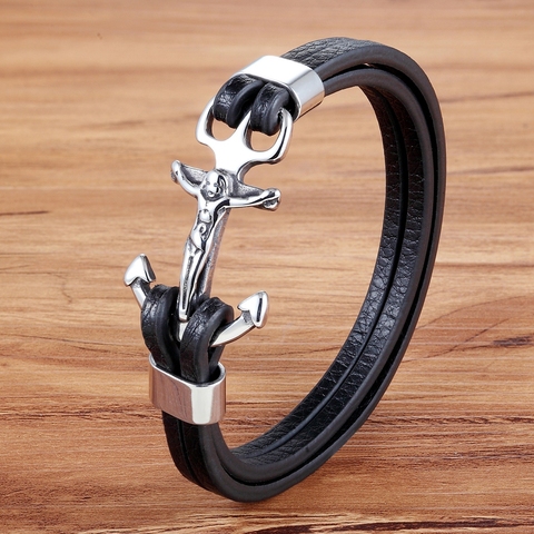 2022 Unique Vintage Multi Layered Braided Leather Bracelets for Men Women Bangle Charm Anchor Accessories Bracelet Dropshipping ► Photo 1/6