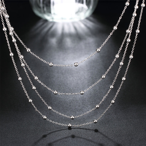 925 Silver Fashion Round Smooth Beads Necklace Silver Chains Choker Women Layered Necklaces ► Photo 1/6