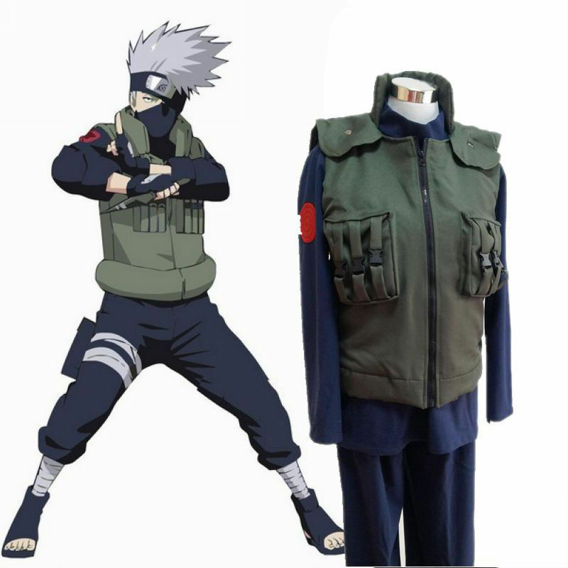 Naruto Anime Kakashi Cosplay Costume Vest Jacket Long Sleeve Tops Trousers  Outfit Set Mens Halloween Party Fancy Dress Up