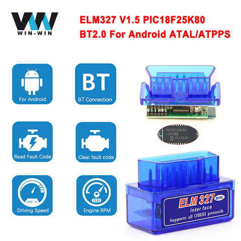 Mini ELM327 V1.5 Bluetooth ELM 327 V1.5 PIC18F25K80 obd2 Scanner Adapter OBD 2 OBD2 Car Diagnostic Auto Tool ODB2 Code Reader ► Photo 1/6