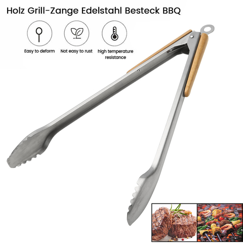 1pcs Wood Handle BBQ Grilling Tong Salad Bread Serving Tong Non-Stick Kitchen Barbecue Grilling Cooking Tong Kitchen Accessories ► Photo 1/6