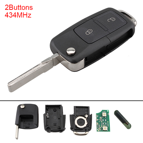 2 Buttons Keyless uncut Flip Car Remote Key Fob with ID48 Chip Fit for VW Beetle Bora Passat Polo Transporter T5 2002-2010 ► Photo 1/6