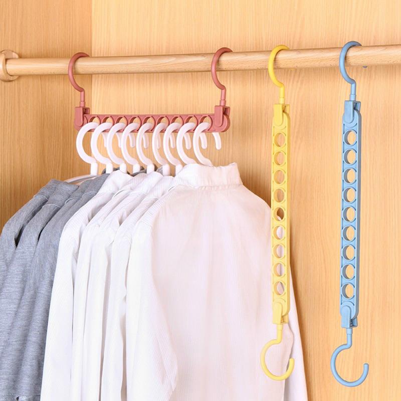 1pc Multifunctional Rotatable Clothes Hanger, Non-Slip Triangle 9 Holes  Plastic Clothes Hanger, Space Saving Folding Magic Hook For Closet  Organizer