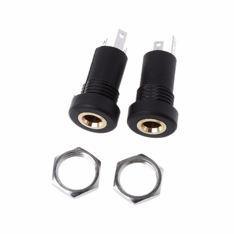 2Pcs 3.5MM Audio Jack Socket 3 Pole Black Stereo Solder Panel Mount Gold With Nuts Connector ► Photo 1/6