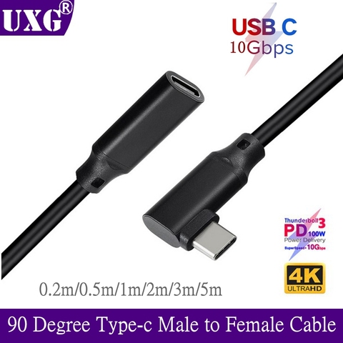 100W PD 5A Curved USB3.1 Type-C 90 Degree Extension Cable 4K 60Hz 10Gbps USB-C Gen 2 Extender Cord 5m For Macbook ASUS HP Laptop ► Photo 1/5