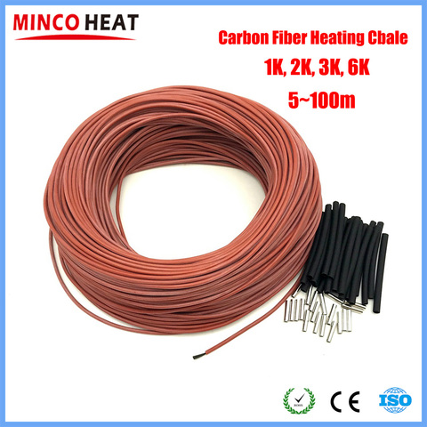 6K 1K 2K 3K High Quality Thicker Silicone Rubber Carbon Fiber Heating Cable Heating Wire DIY Heating Products ► Photo 1/6