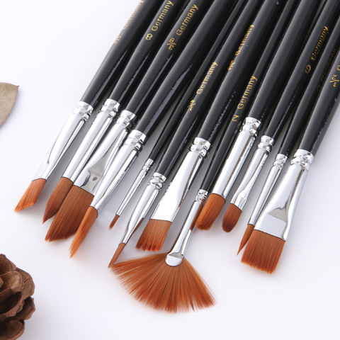 12 pcs/set Watercolor Paint Brushes Set Nylon Hair Painting Brush Variety Style Short Rod Oil Acrylic Drawing Pens Art Supplies ► Photo 1/4