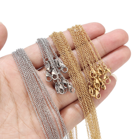 10pcs/lot 1.5mm Width Stainless Steel Gold Flat Cable Chain Necklace for Bulk Wholesale 45cm+5cm ► Photo 1/4