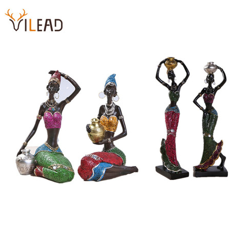 VILEAD 19cm 22cm Resin Ethnic Style African Beauty Figurines Creative Vintage Interior Decoration Crafts Ornaments For Home Gift ► Photo 1/6