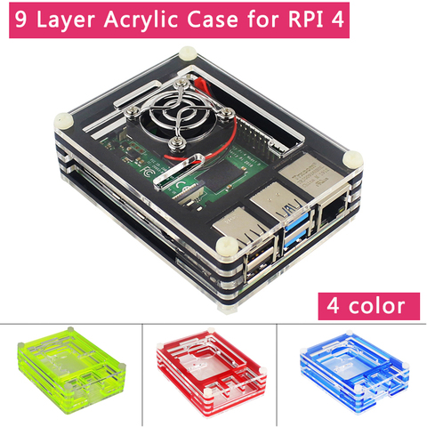 Raspberry Pi 4 Model B 9 Layer Acrylic Case Transparent Box Black Shell | Cooling Fan | Matel Cover for Raspbberry Pi 4 ► Photo 1/6