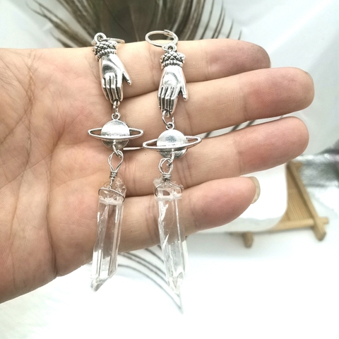 New Handmade~Saturnia Earrings,  Victorian Hand Earrings, Crystal Point Saturn Earrings, Mystical Earrings ► Photo 1/2
